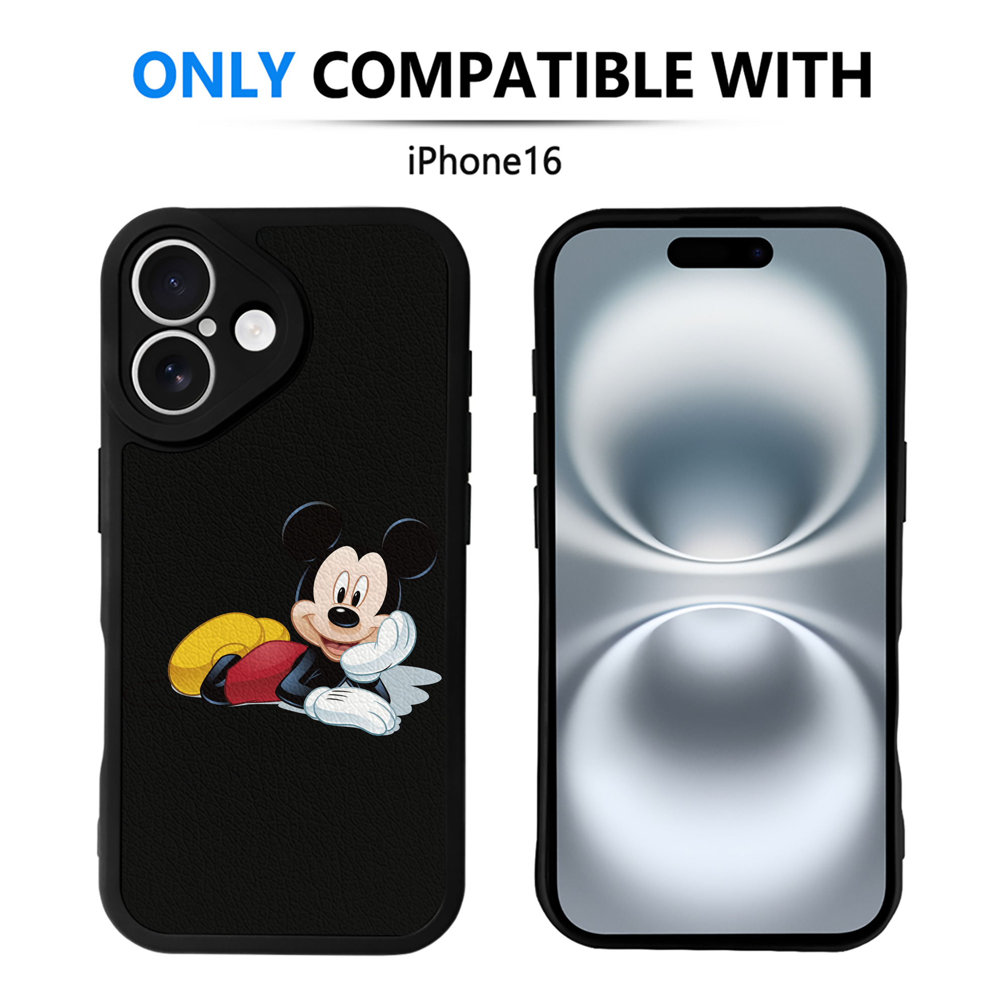 （画像用） ミッキーマウス Mickey Mouse 【iPhone 16シリーズ対応】シリコンスマホケース（レザー調） 材質：シリコン